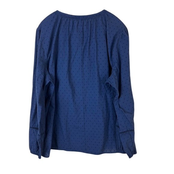 Lane Bryant Dark Blue 100% Cotton Long-Sleeve Flounce Button-Down Top (24) - Picture 3 of 12